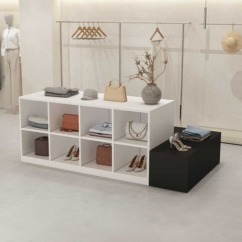 服装店吧台中岛桌中间摆放流水台童装收纳陈列柜女装鞋包店展示柜