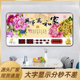 新款客厅挂钟表带电子日历静音卧室挂墙装饰画石英钟全自动万年历
