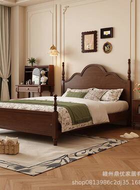 中古风主卧大床复古罗马柱卧高脚小主户型HYV双人法黑色北式欧实