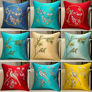 新中式男士大厅气刺绣抱枕档酒餐厅办高公室腰靠枕客沙发护ZRE店
