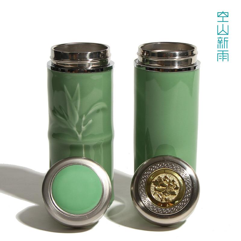 空山新雨品龙泉杯青瓷保商务礼馈赠竹节温杯办公766陶瓷泡茶子