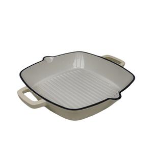 筋铸铁珐锅搪瓷煎锅白色带方盘353粘26x26cm汤锅炊具不粘琅平底不