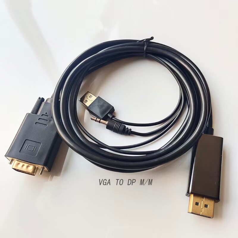 VGA转DP+供电+音频转接线主机接插VGADP接插显示器不支持互转