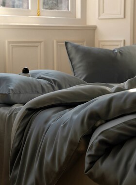 60支天丝蓝色纯色丝滑裸睡凉感莱赛尔床上四件套1.5m1.8床单被套