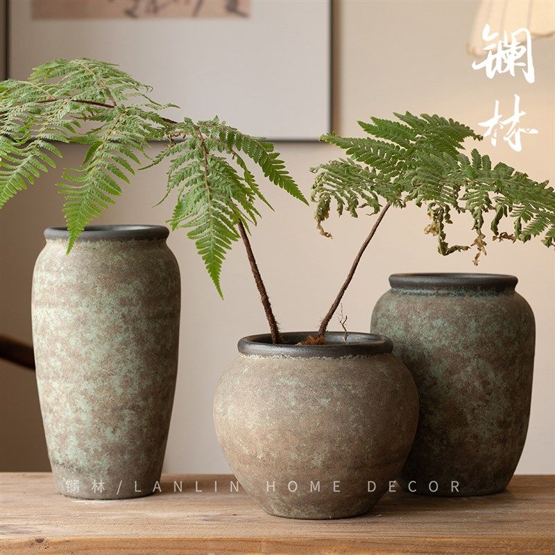 新中式复古禅意粗陶花瓶酒店民宿样板间纯手工侘寂插干花装饰绿芜,家居饰品,花瓶,淘宝优惠券,粉丝福利购,淘宝优惠卷