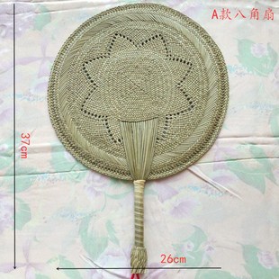 手工编织工艺扇子女中国风蒲扇老式 宝宝驱蚊岭根草编 圆形团扇夏季