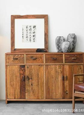 厅实木餐边柜老榆中古风客储柜靠墙复古玄关物茶木OET水柜民宿装