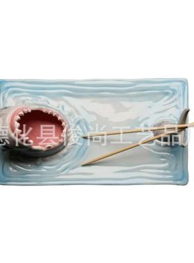 鲨鱼陶瓷EQU蓝色寿司盘盘蓝窑渐变变蓝创意碟子陶瓷平色板拖子
