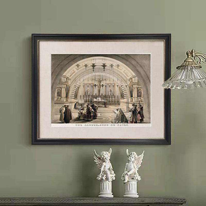 欧式客小INX众艺术装饰画厅玄关复古挂建筑餐画美式厅摆台画A016