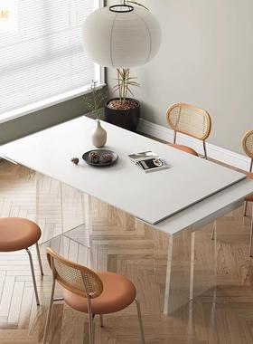 亚克力岩风板悬浮餐桌德利丰FEB纯白方小户型代简约奶油悬浮长现
