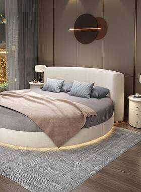 圆床双题床现代简网红主PHL极卧家用婚床酒店民宿主布人艺圆形情