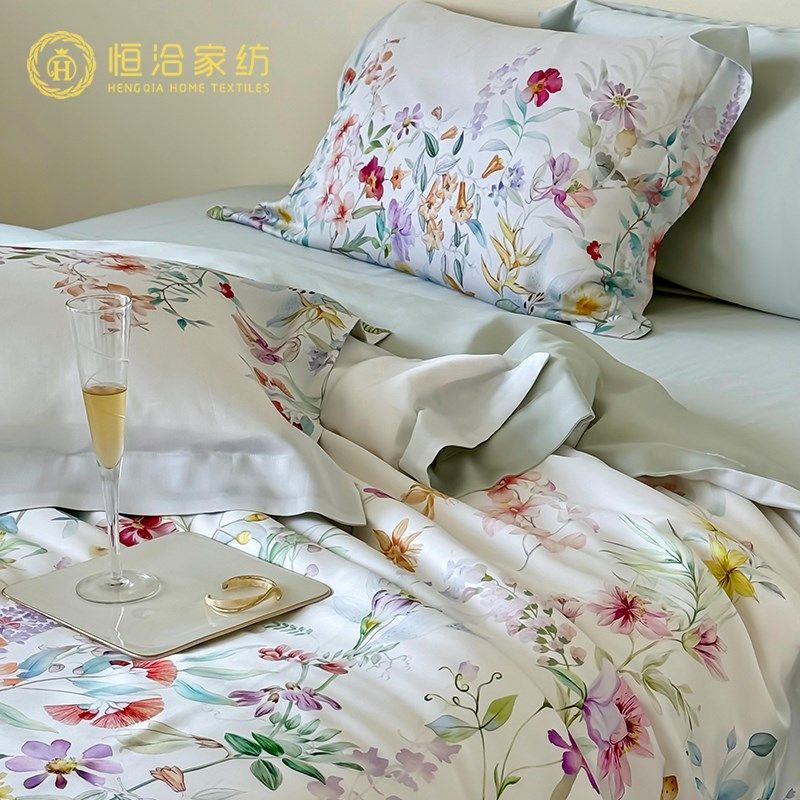 夏季20%蚕丝莱赛尔夏凉被四件套轻奢花卉印花可水洗空调薄被绿色,床上用品,化纤被,淘宝优惠券,粉丝福利购,淘宝优惠卷