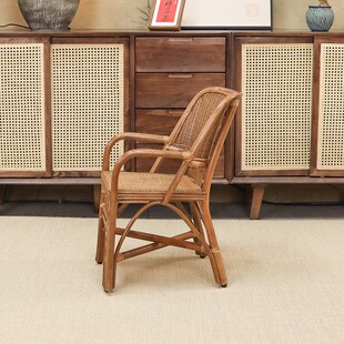 带扶手小藤椅子靠背椅天然真藤椅老人椅儿童单人家用餐椅阳台