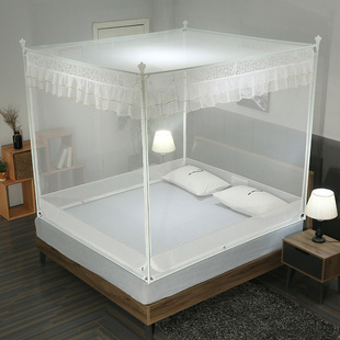 U型三开门回字底型蚊帐1.8x2.0米家用小孩防摔1.5m床坐床式 拉链款