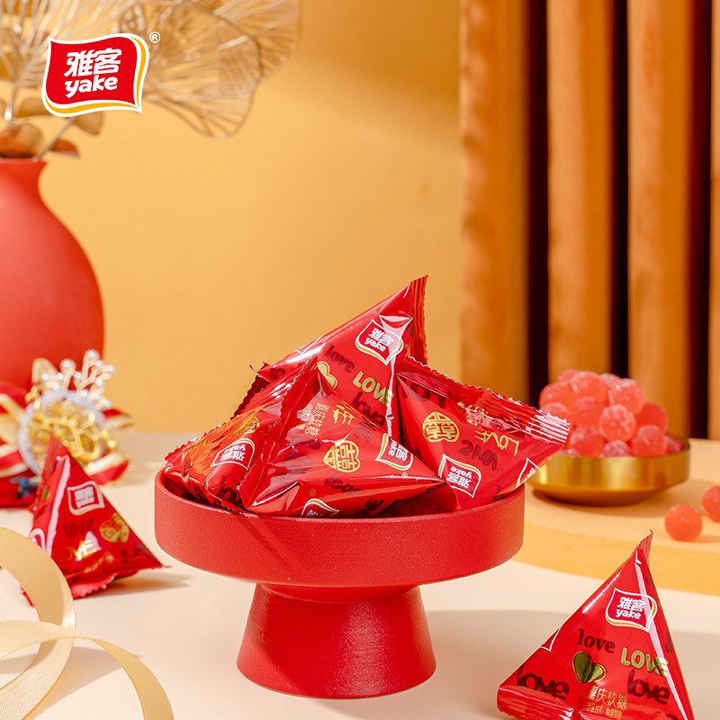 雅客三角包喜庆软糖500g结婚喜糖婚庆糖果年货年糖伴手礼散装批发