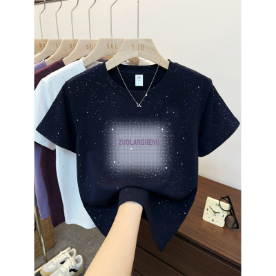 韩版百搭字母印花大码正肩满天星短袖t恤女2026夏季新款圆领上衣
