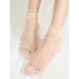 日本袜子女士丝袜薄款 隐形浅口船袜蕾丝袜肤色棉质底ins 短袜夏季