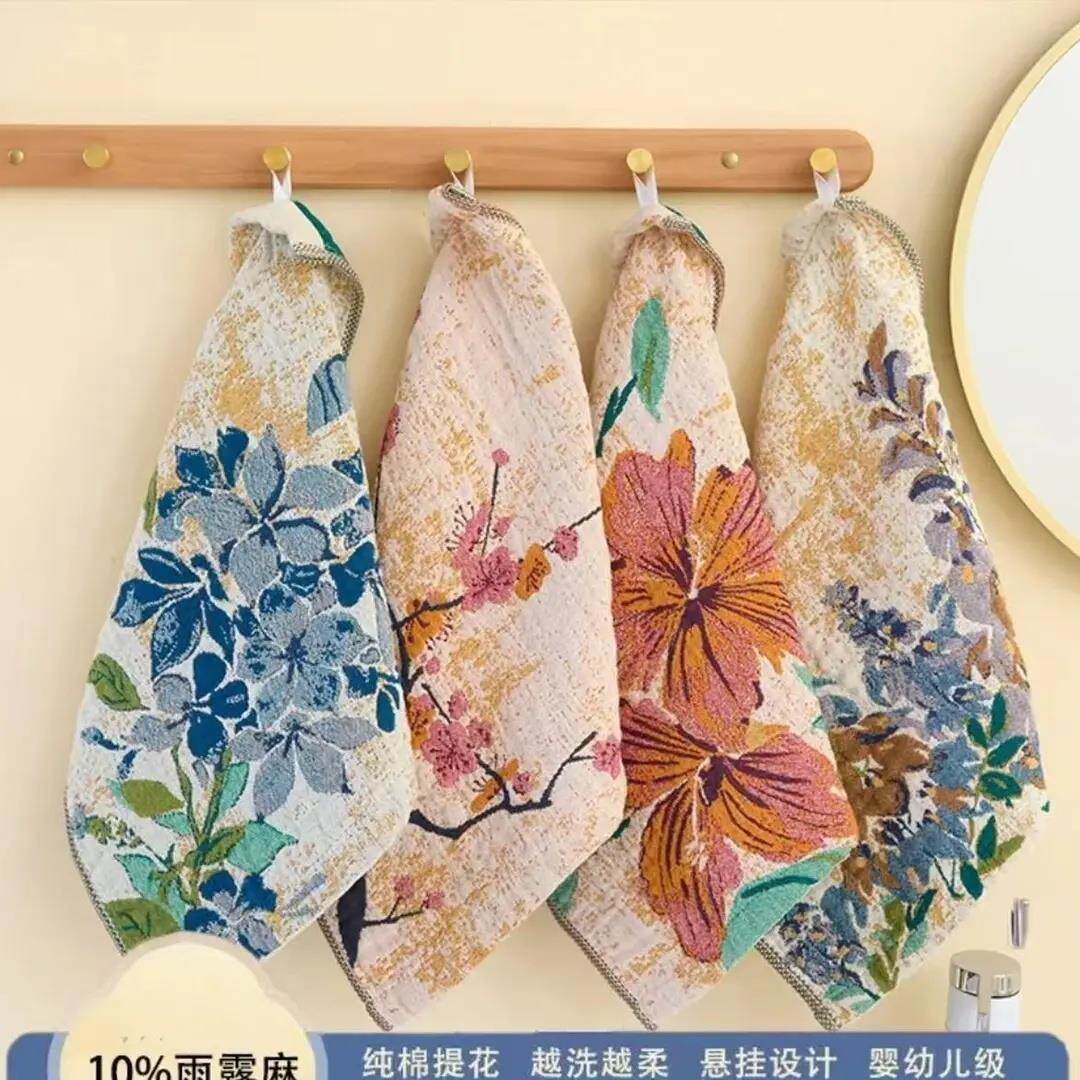 【下单立减50】荞芬4条装棉麻方巾36*36加大加厚多功能纱布家用XJ