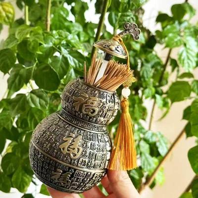 创意复古百福牙签筒合金葫芦牙签盒家用客厅餐厅桌面牙签收纳罐