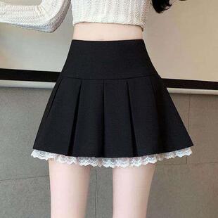 韩系蕾丝花边半身裙女春季 高腰显瘦a字包臀裙小个子百褶短裙 新款