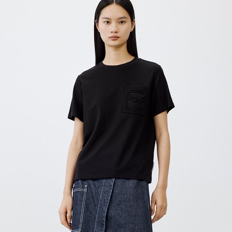 Marc O'Polo/MOP休闲风宽松圆领短袖T恤LOGO压印口袋棉质女上衣