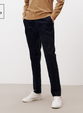 Marc O'Polo/MOP商场同款黑色中细灯芯绒纯色百搭修身休闲长裤男