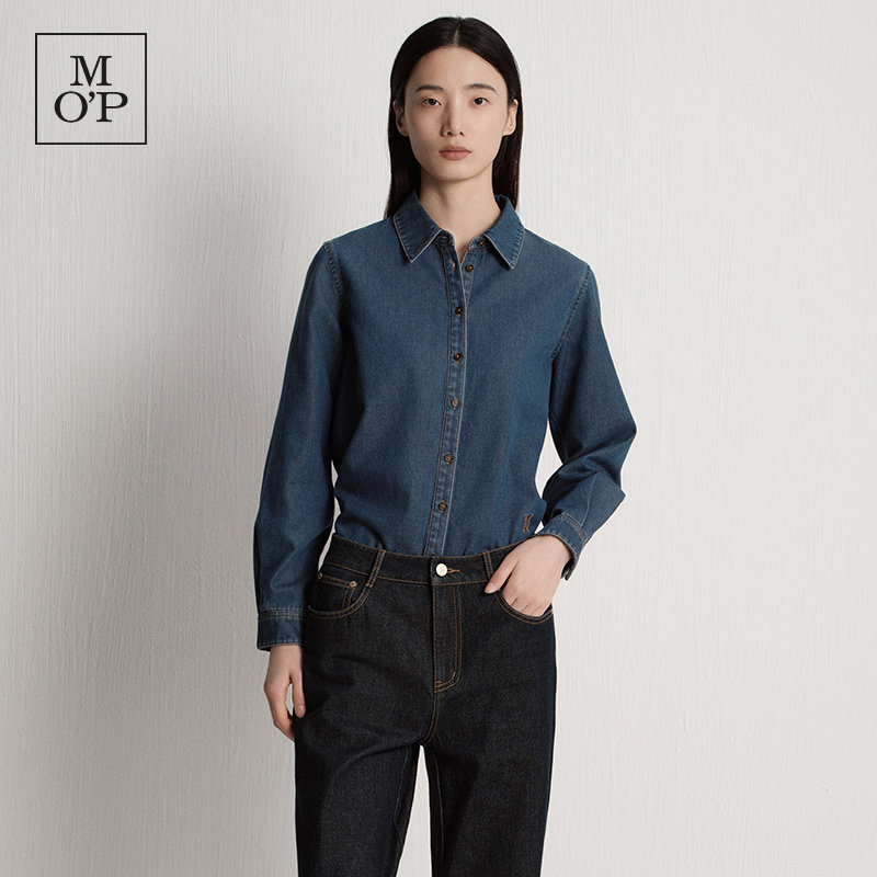Marc O'Polo/MOP秋季新品女士复古气质正肩短款牛仔衬衫外套上衣