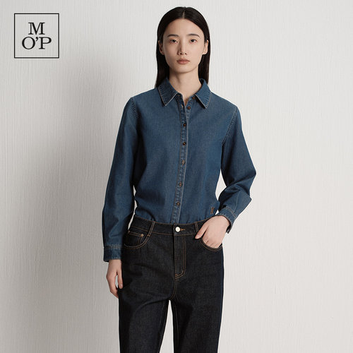 Marc O'Polo/MOP秋季新品女士复古气质正肩短款牛仔衬衫外套上衣