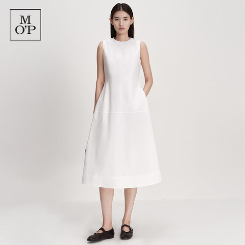 MOP极简白色无袖连衣裙女