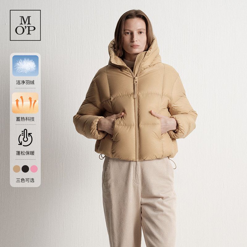 Marc O'Polo/MOP冬季新款时尚黑金短款保暖连帽羽绒服女士面包服