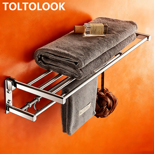 TOLTOLOOK卫生间304不锈钢浴巾架免打孔浴室毛巾架壁挂置物架酒店