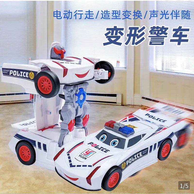 点击率新款充电全自动变形警车机器人儿童电动玩具车男童万向汽车