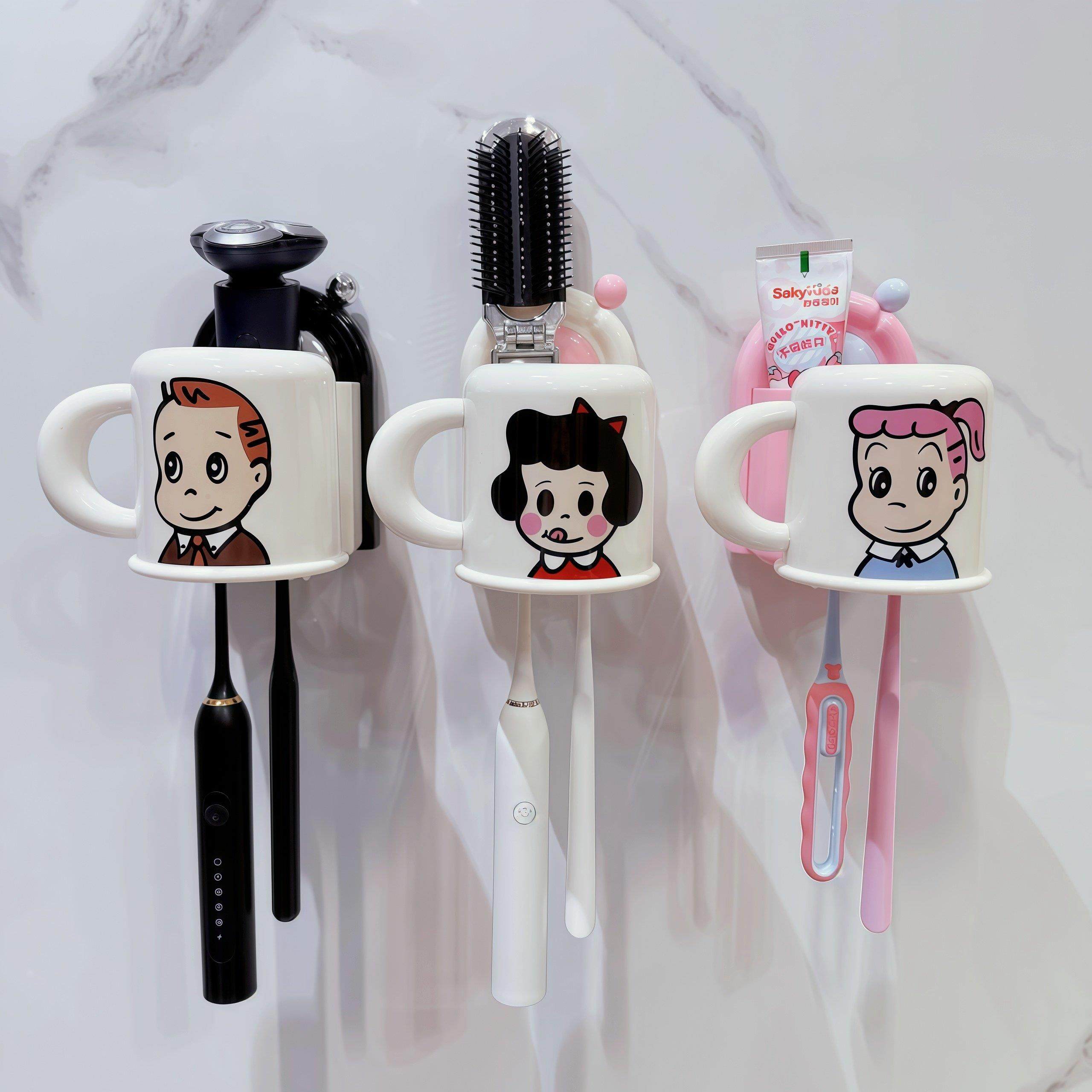 吸盘牙刷置物架免打孔男女孩漱口杯壁挂式儿童学生刷牙杯牙缸牙具