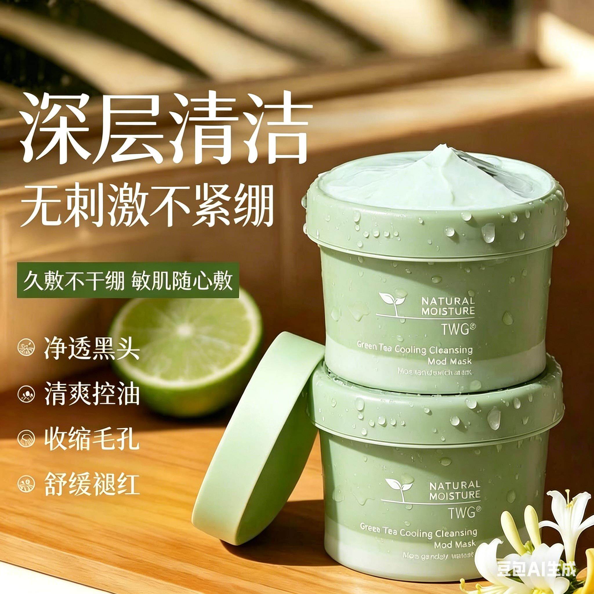 绿茶冰肌泥膜清洁面膜控油改善黑白头清洁毛孔便涂抹式绿茶泥膜GY
