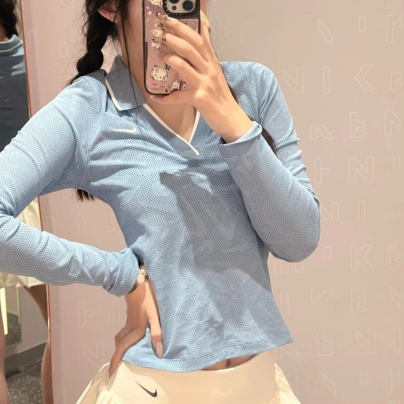 NIKE耐克夏季女子运动休闲长袖T恤透气翻领针织polo衫IM8390-486