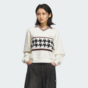 adidas阿迪达斯三叶草千鸟格运动宽松套头衫 KC2689 女小翻领卫衣