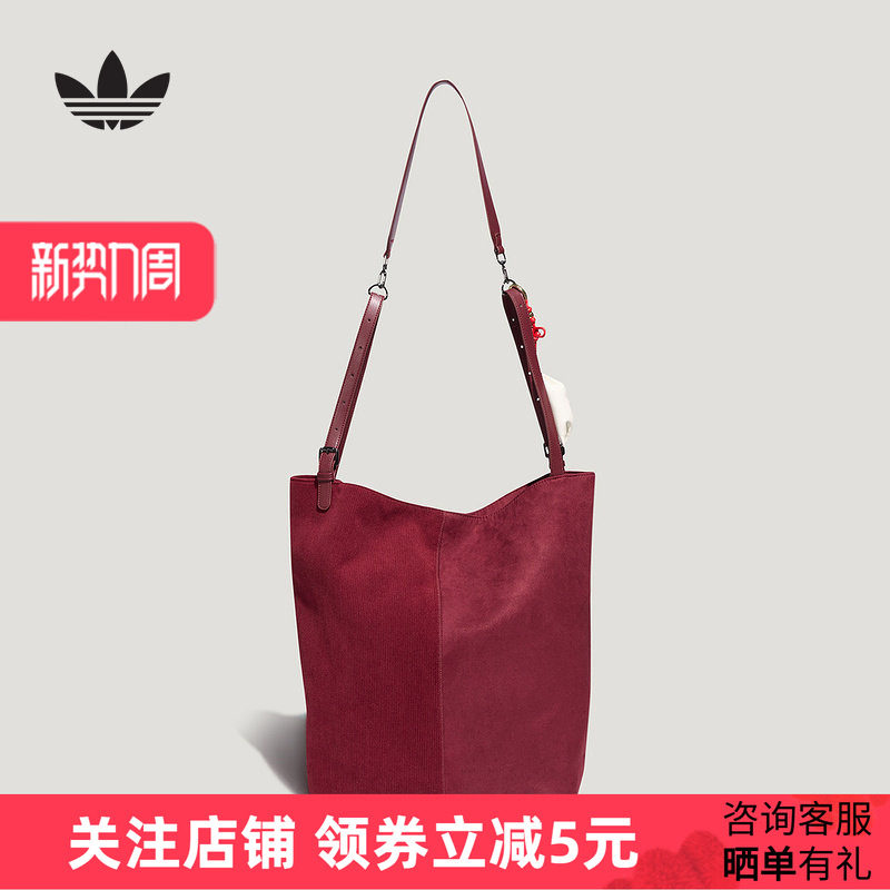 阿迪达斯三叶草新年款红色托特包2026春中性实用运动拎包 KH0