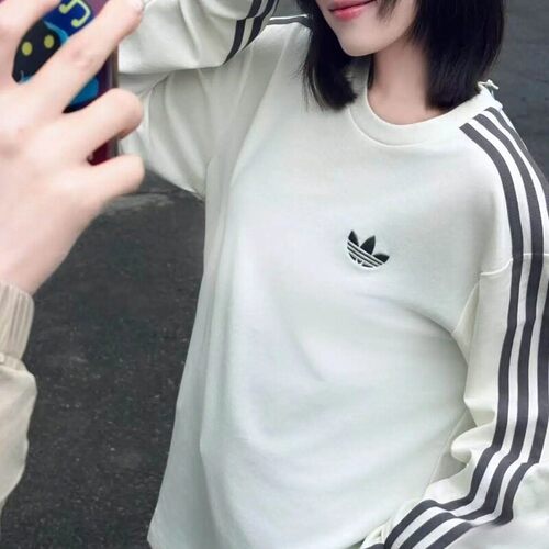 adidas阿迪达斯三叶草三条纹Cali长袖极简休闲风宽松男T恤 LC8312