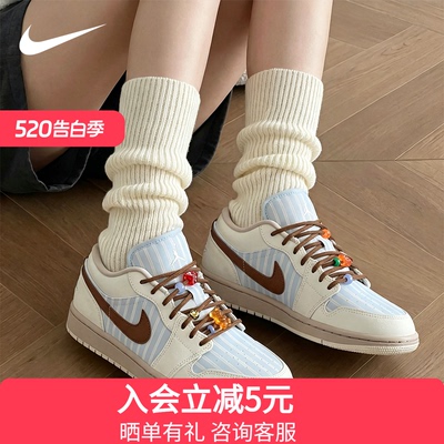 Nike耐克乔1女鞋Air Jordan 1白蓝AJ1低帮复古休闲板鞋IR7553-422