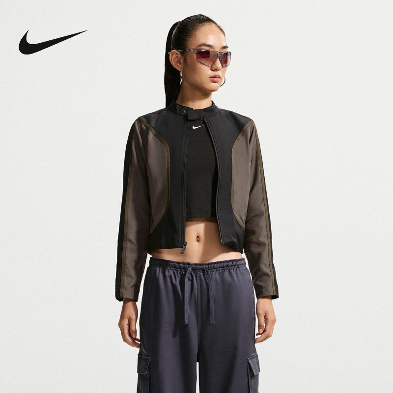 NIKE耐克外套秋季新款机车风女款休闲运动梭织短款夹克IM8182-010