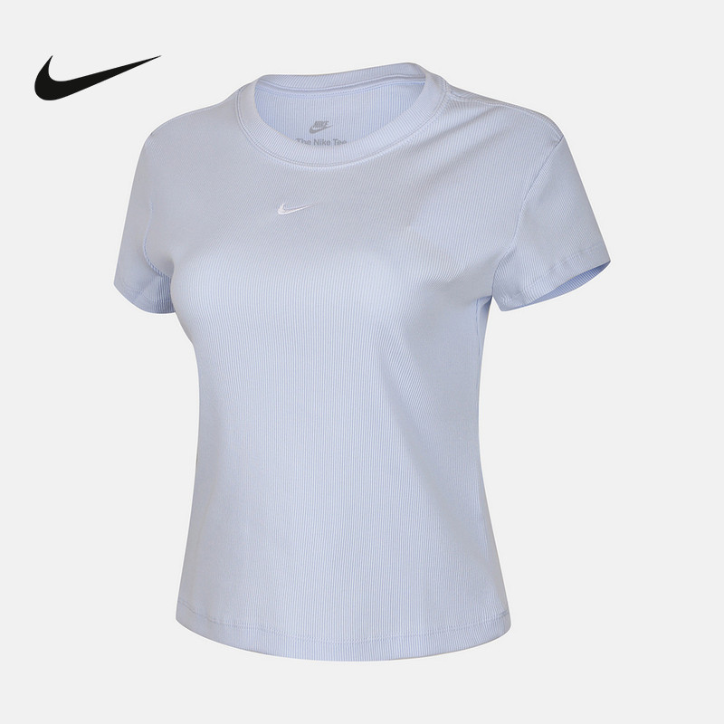 NIKE耐克女子夏季紧身罗纹短袖T恤运动休闲柔软针织衫HV4995-407
