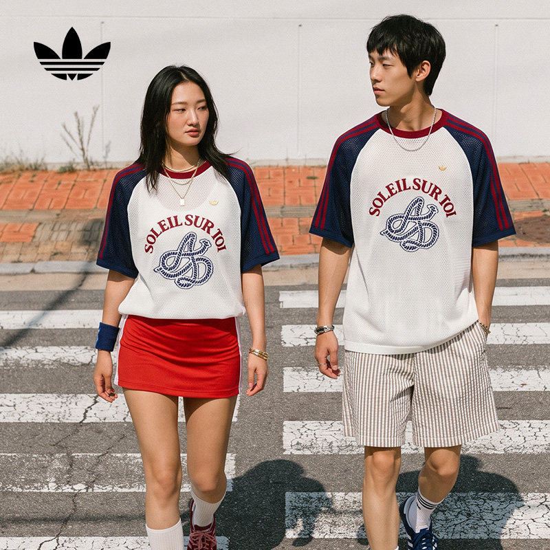 adidas阿迪达斯三叶草中性南法假日度假风纯棉运动短袖T恤 KW8171