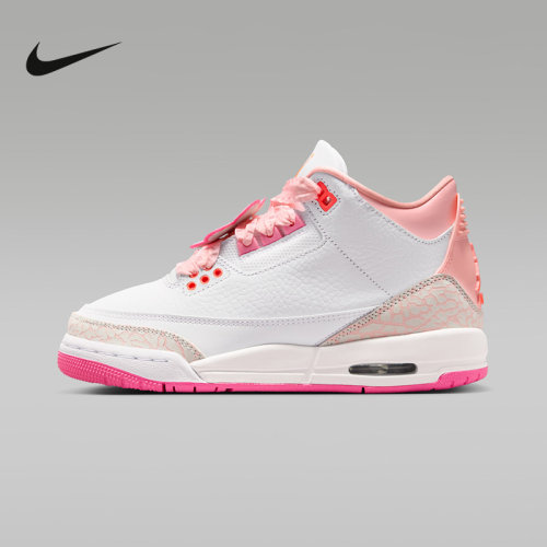 NIKE耐克女鞋Air Jordan 3白粉色AJ3休闲板鞋童篮球鞋II0599-600