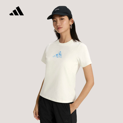 adidas阿迪达斯棉质运动休闲舒适圆领上2026夏女短袖T恤 KS2872