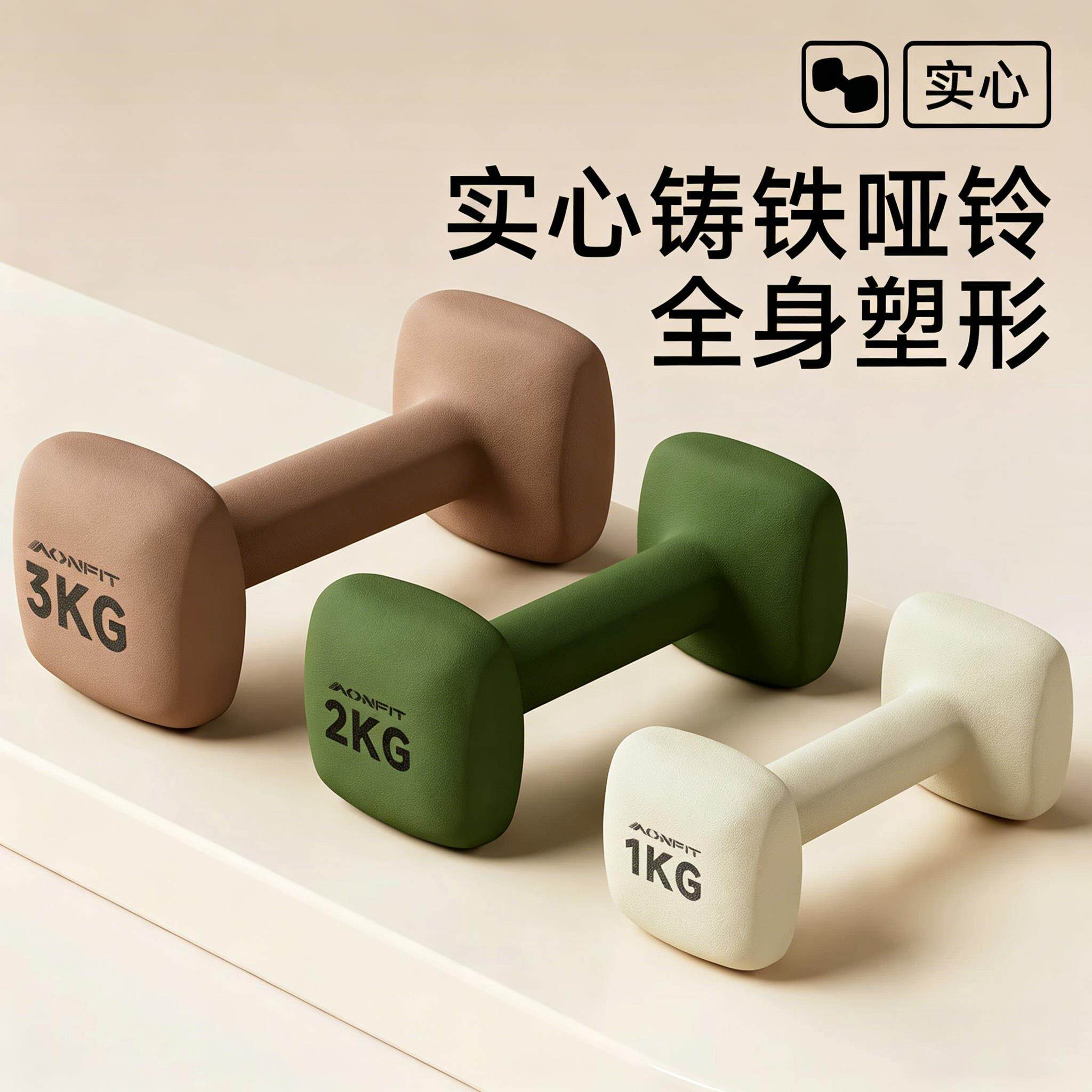 德国哑铃健身女士家用力量训练女生器材2kg3kg一对瘦肚子实心铸铁