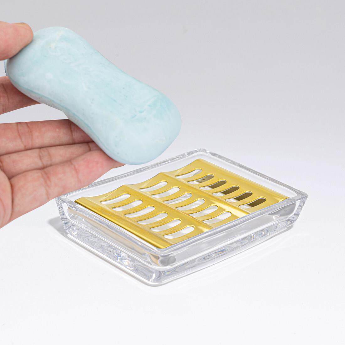 创意轻奢玻璃沥水皂盒家用不积水卫生间浴室收纳家用金色香皂碟