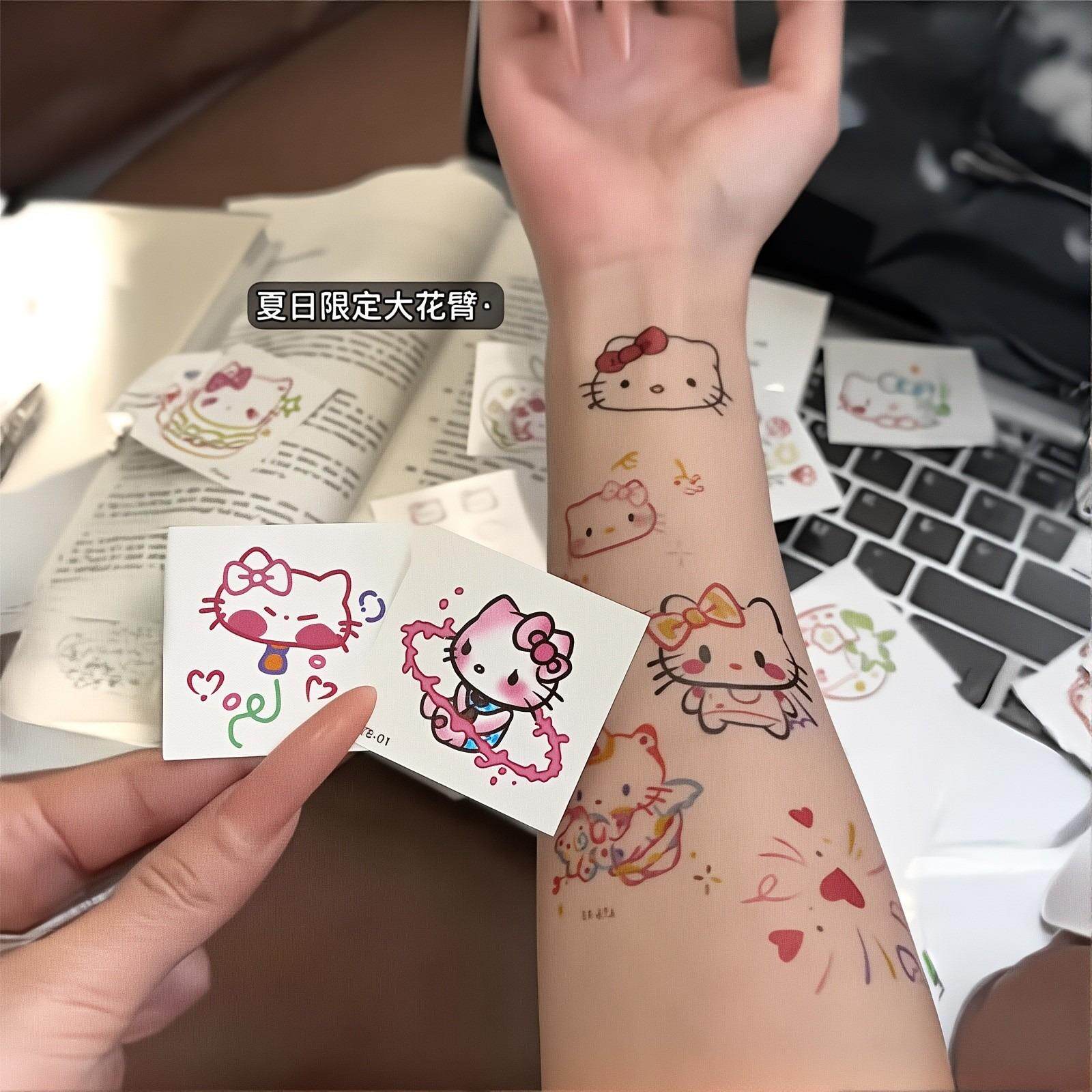 多巴胺出片神器！kitty猫纹身贴女防水持久小手臂纹身欧美纹身贴