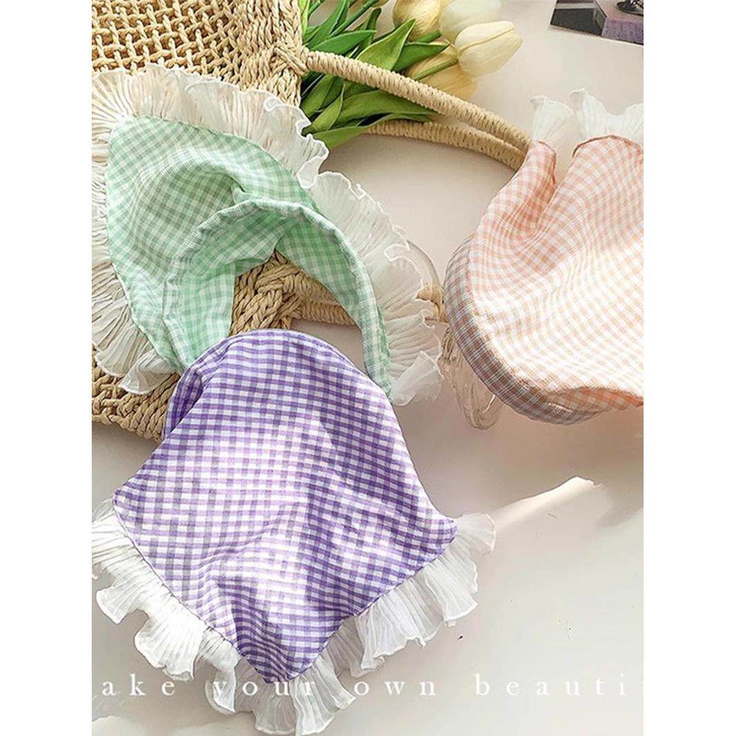 周也同款儿童白色蕾丝发箍头巾法式三角巾包头方巾帽田园风发饰女