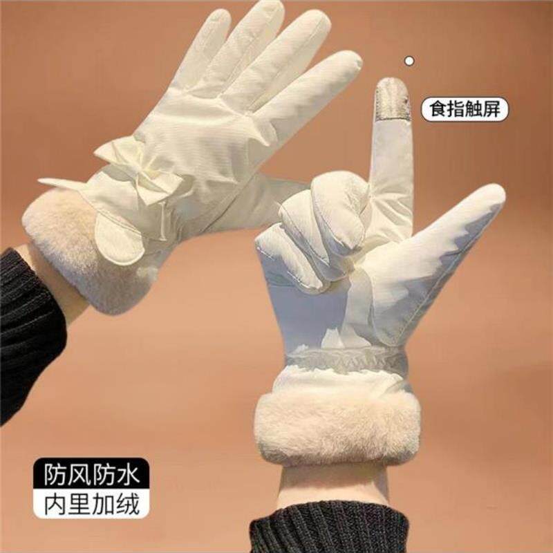 手套女冬季加厚加绒骑车防寒可触屏女士冬天骑行电动车保暖棉手套
