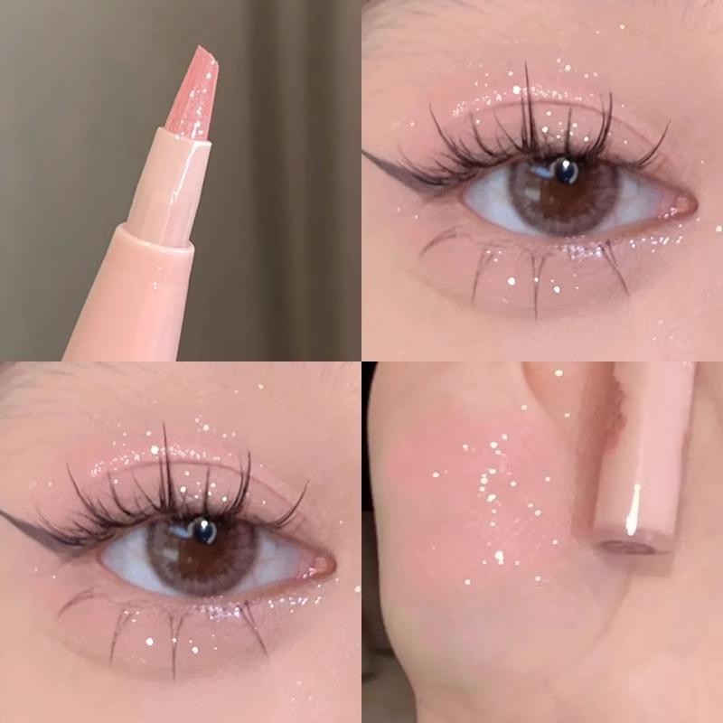 双头卧蚕笔刀锋刷头粉色碎钻高光提亮细闪自然持久眼线 线阴影下